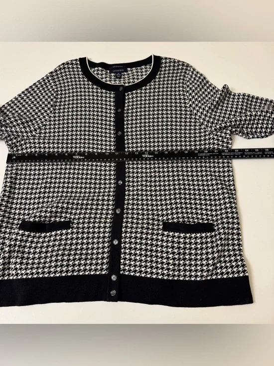 Lands' End Womens Black and White Houndstooth Cardigan Size 1X - Picture 5 of 6